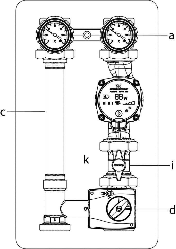 DN32-Heizkreisset (Univ.-Iso.) M3-180 mit HE-Pumpe + Mischer, kvs 8,1