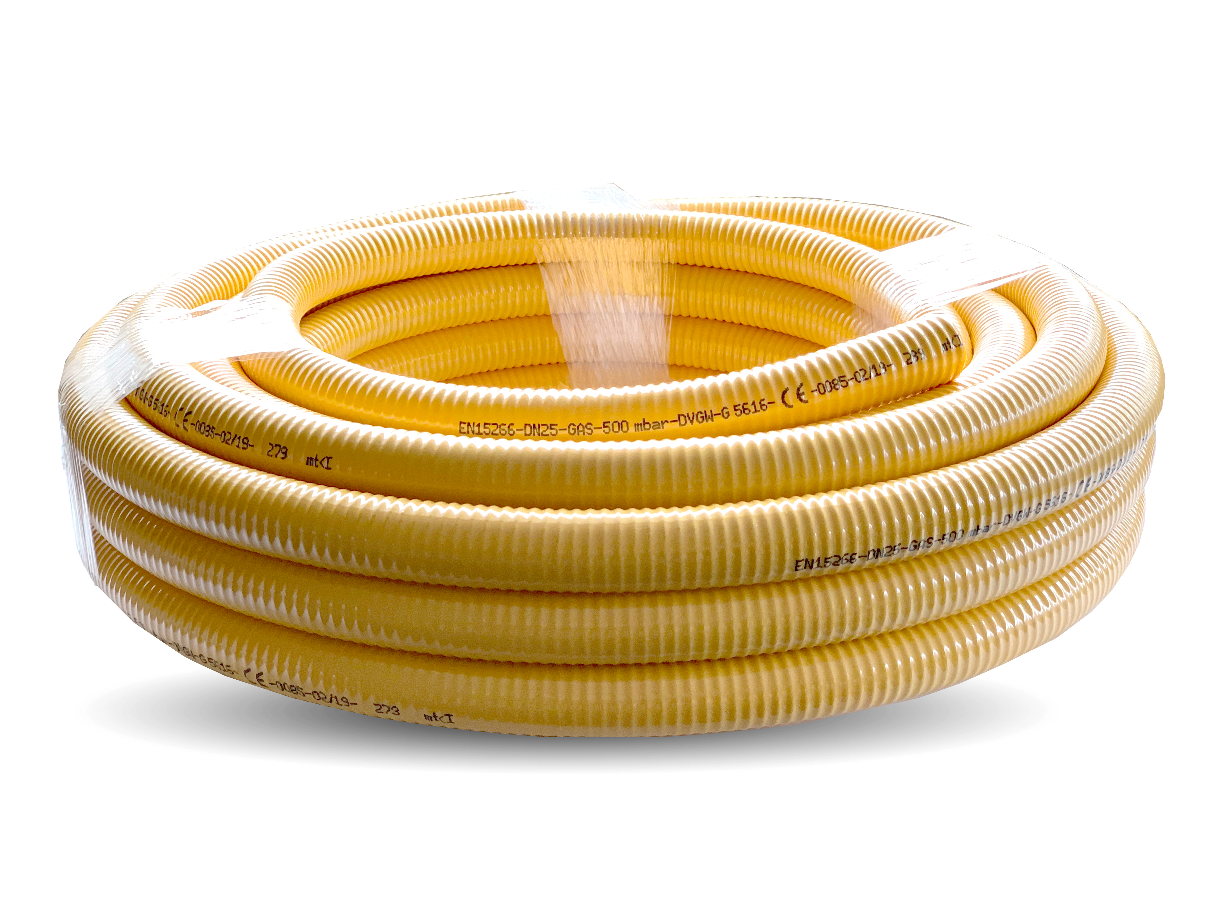 Edelstahlwellrohr für Gas mit PVC-Mantel (gelb),