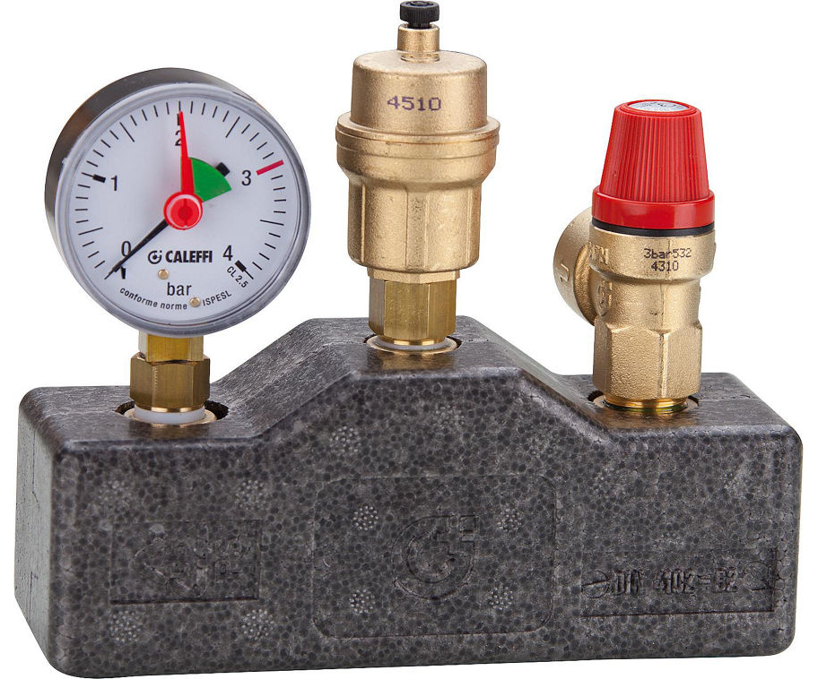 Kessel-Sicherheitsgruppe (isoliert) 3 bar m. Manometer, Entlüfter (bis 50 kW)