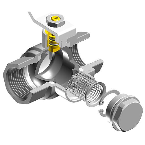 Kugelhahn 3/4" IG PN 16 mit Edelstahlfilter (bis 150 °C)